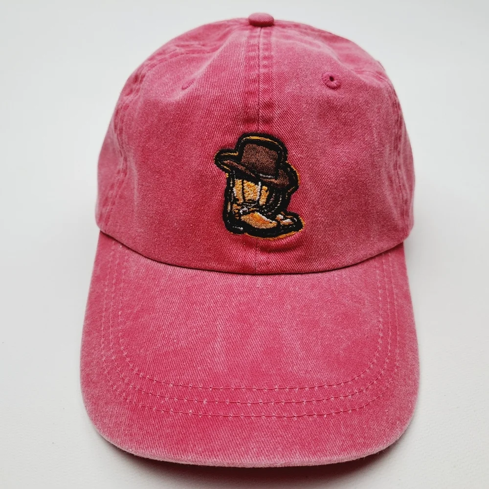 Cowgirl Western Boots Embroidered Relaxed Cotton Hat Cap Pink Washed Adjusta…